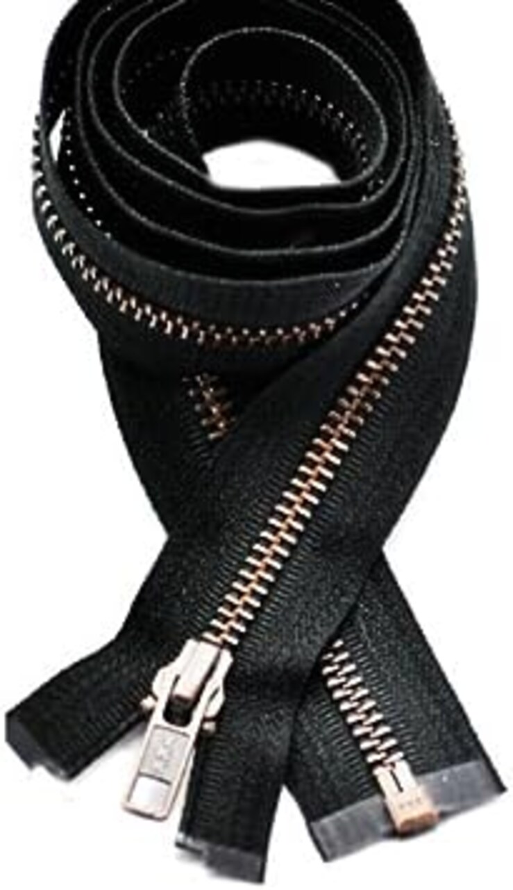 36" Exposed Zippers YKK #5, Antique Copper Finished - Medium Weight Separating Bottom Color Black (1 Pack/zipper).